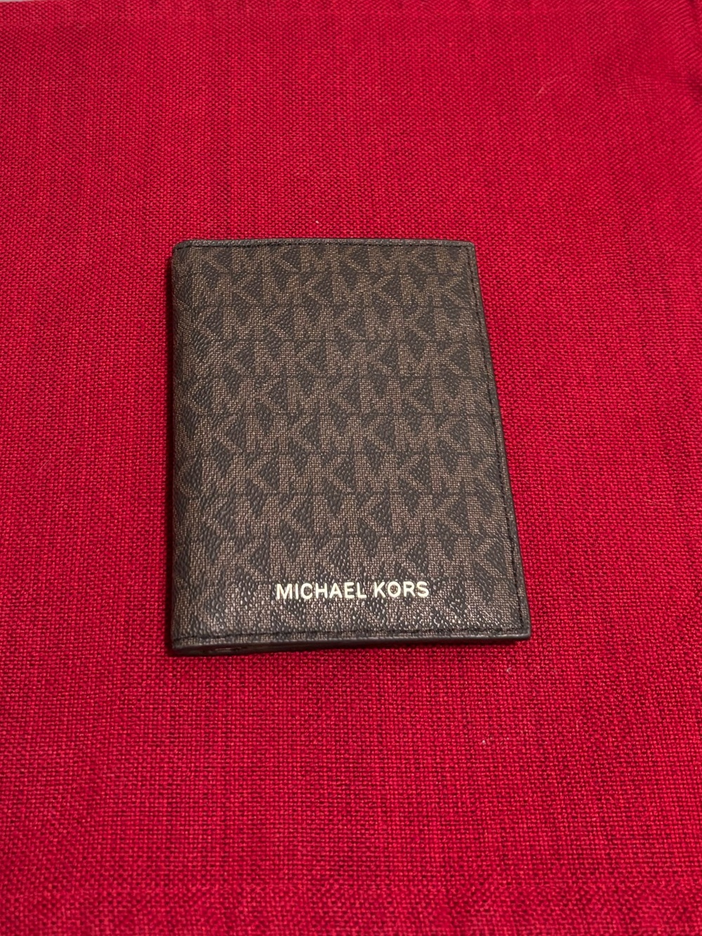Michael Kors Brown MK Monogram Card & Passport Holder with Gold Logo